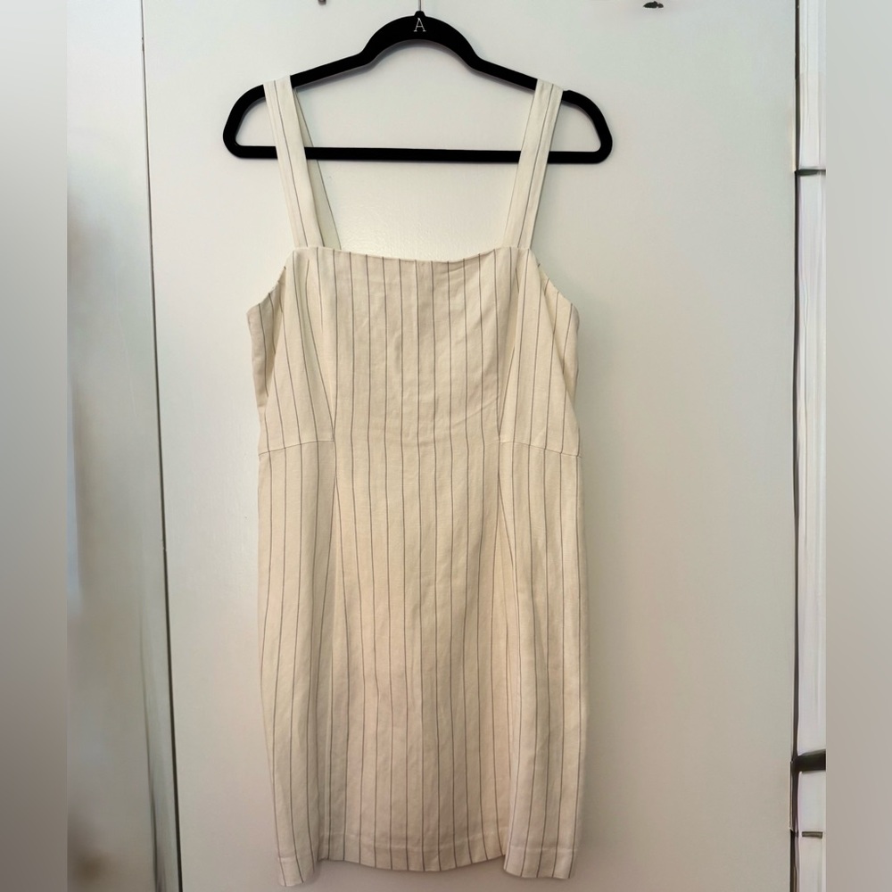 Club Monaco Cream and Blue Pinstripe Linen Sundress - Picture 3 of 11